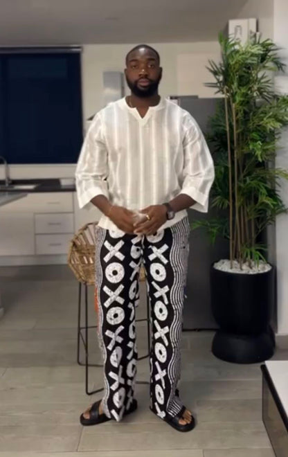 Black & White Unisex XO Ankara African Print Crago & Aso-Oke Trousers Pant