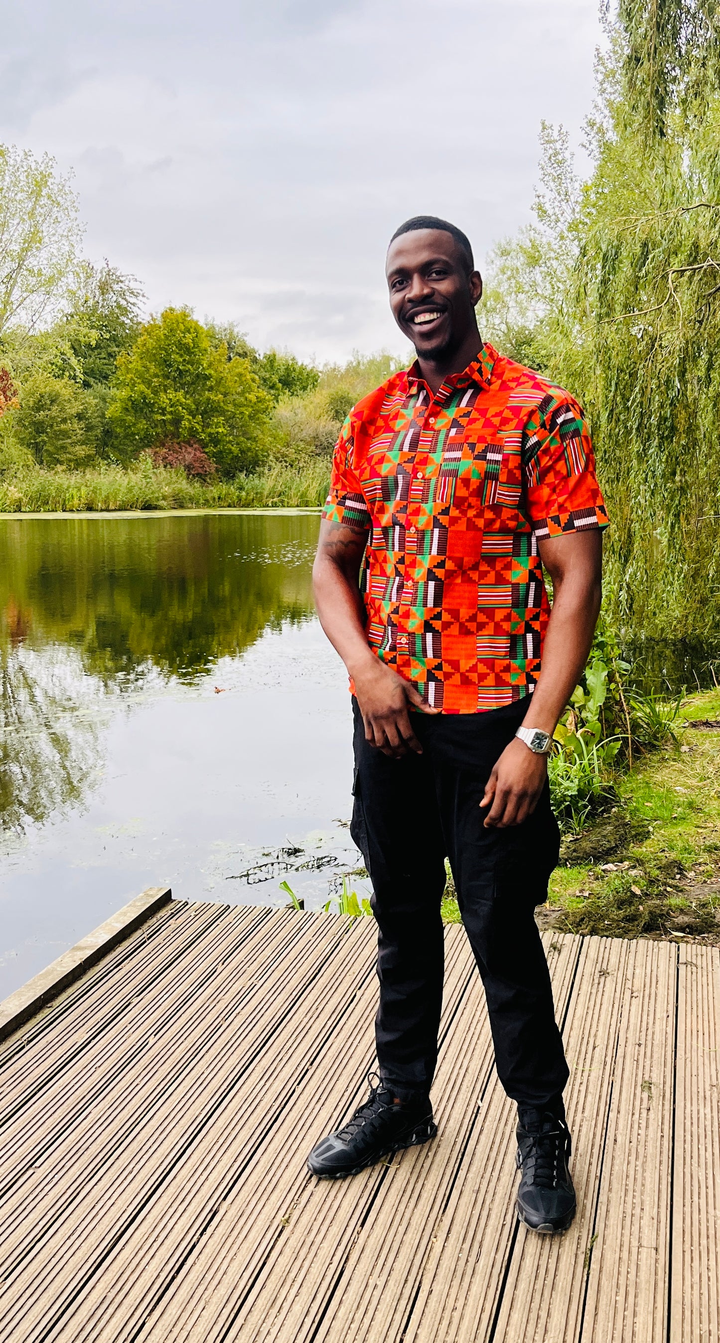 The Laolu Ankara African Print Men Shirt in Orange Kente