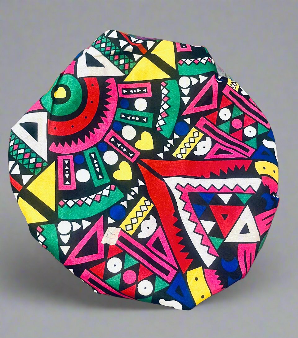 The Buki Ankara African Print Satin Sleeping Bonnet in Hot Pink Colour Pop by Eldimaa Fashion