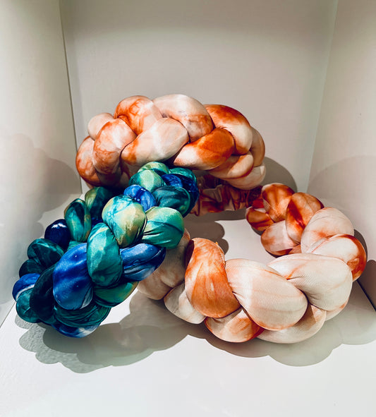 Silk Adire Tie-Dye Twisted Headband by Eldimaa Fashion