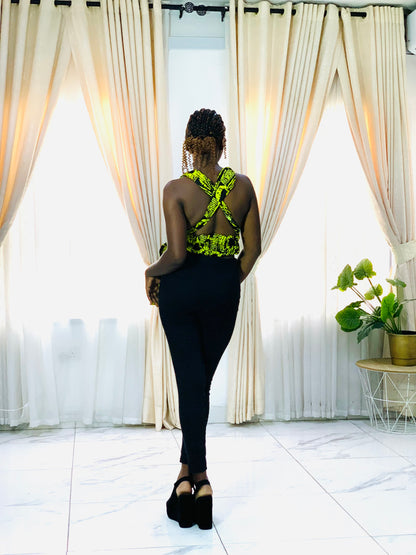 Yellow Irawo African Print Ankara Infinity Multi Wrap Crop Top by Eldimaa Fashion