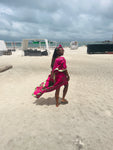 Pink & Green Adire Silk Tie-dye Bubu Dress Rich Aunty Vibes by Eldimaa Fashion