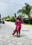 Pink & Green Adire Silk Tie-dye Bubu Dress Rich Aunty Vibes by Eldimaa Fashion