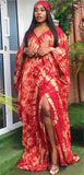 Red Adire Silk Tie-dye Bubu Dress Rich Aunty Vibes by Eldimaa Fashion