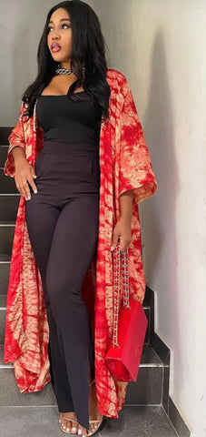 Red Adire Silk Tie-dye Bubu Dress Rich Aunty Vibes by Eldimaa Fashion