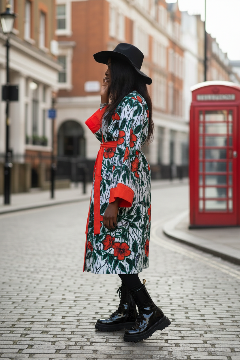 The Zarina Ankara African Print Kimono Jacket Coat in Burnt Orange