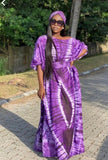 Purple Adire Silk Tie-dye Bubu Dress Rich Aunty Vibes by Eldimaa Fashion