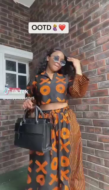XOXO Ankara African Print 2 Piece Crop Shirt & Cargo Pants Trousers
