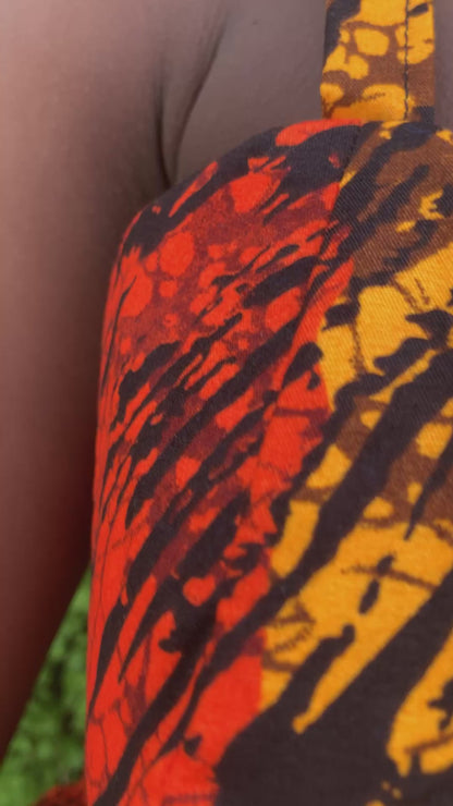 Orange Etini Ankara African Print Dress with Pleated Hips & Corset Back