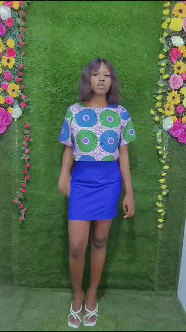 The Oyin 2 Piece Mini Skirt & Ankara African Print Top in Blue