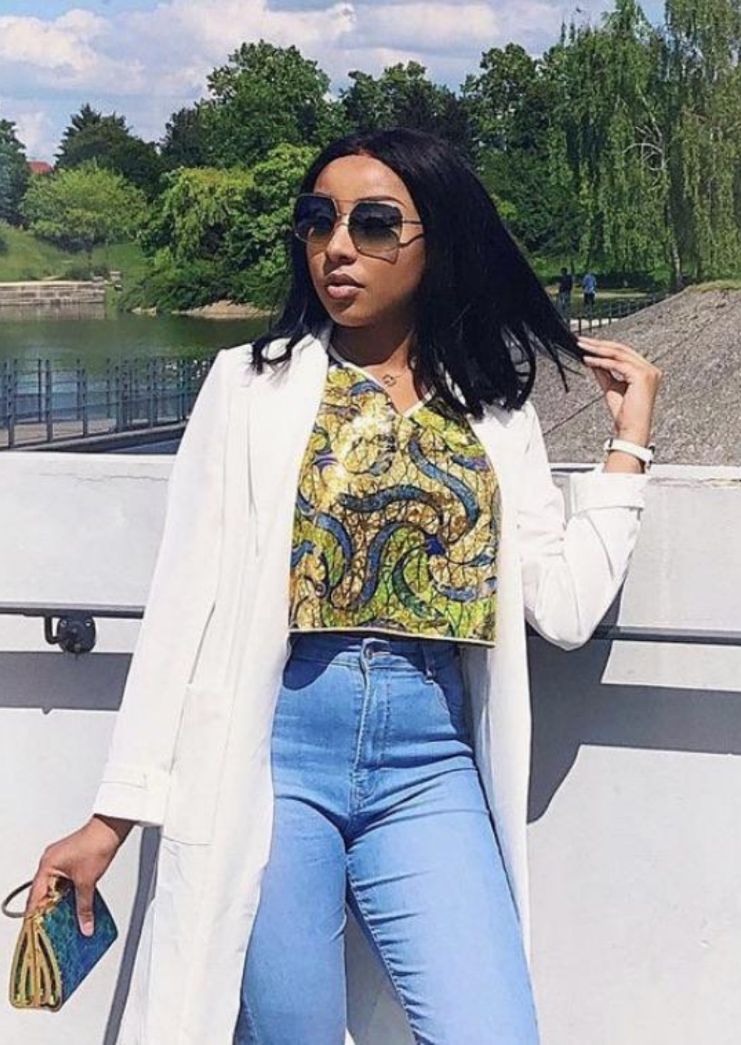 Green and Gold African Print Crop Top. Sleeveless Crop Top with Round Neck.