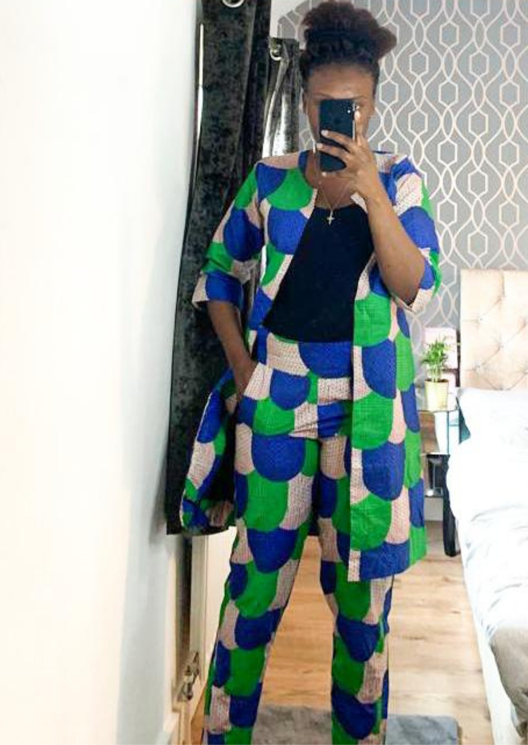 The Malika 2 Piece Ankara Trouser Pants and Jacket Set in Green