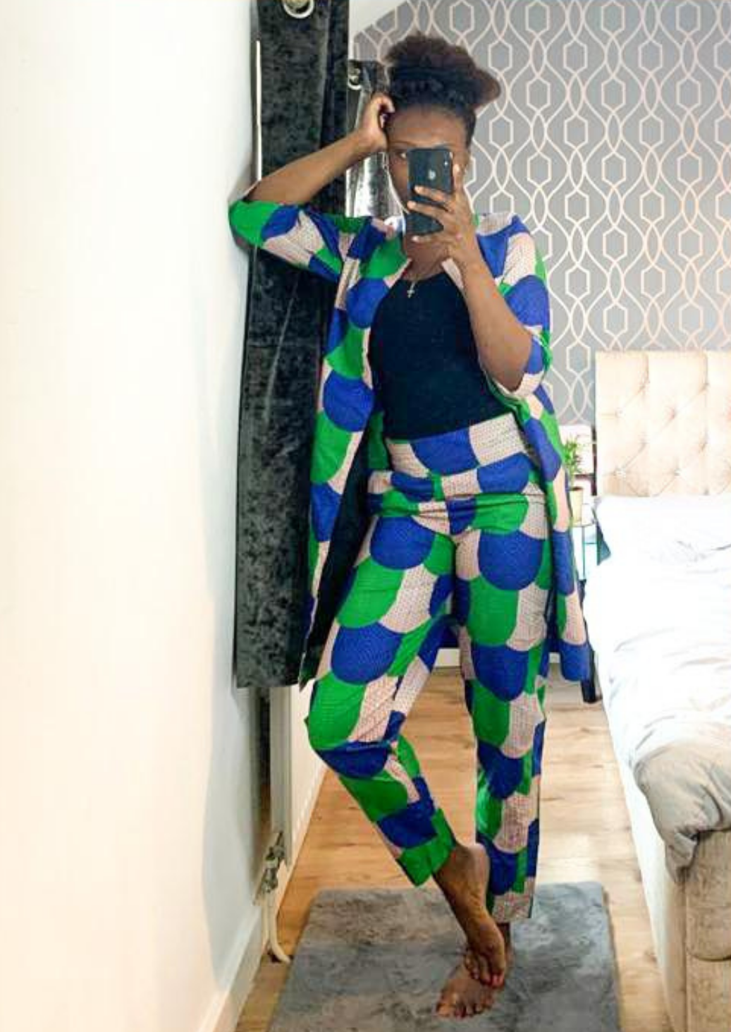 The Malika 2 Piece Ankara Trouser Pants and Jacket Set in Green