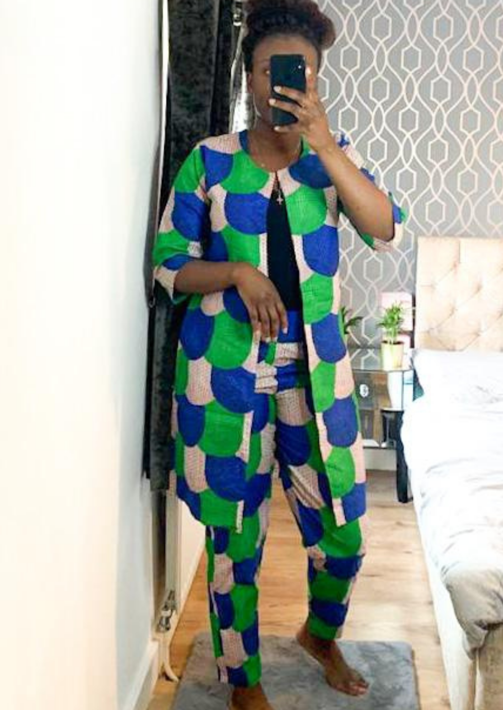 The Malika 2 Piece Ankara Trouser Pants and Jacket Set in Green