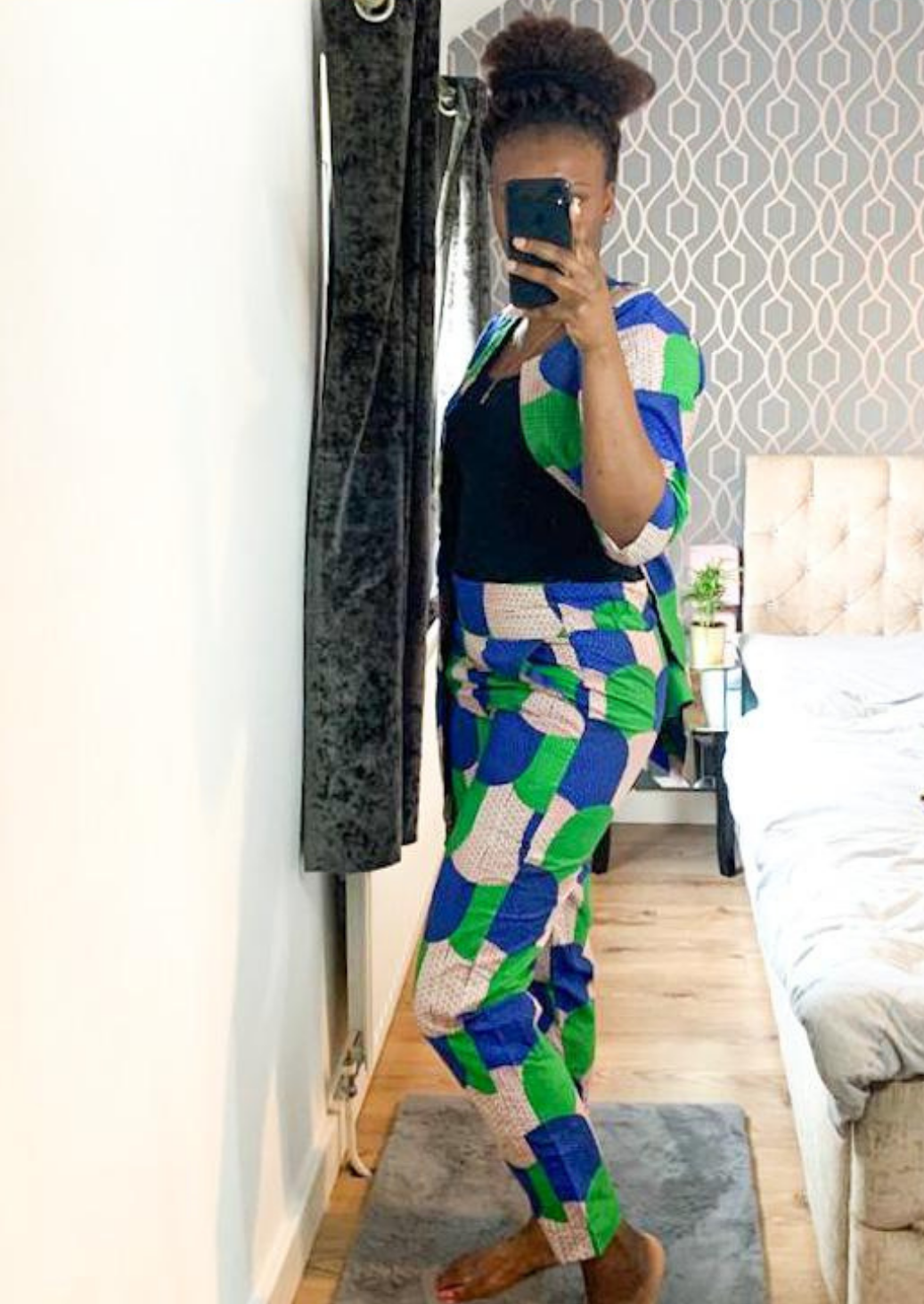 The Malika 2 Piece Ankara Trouser Pants and Jacket Set in Green