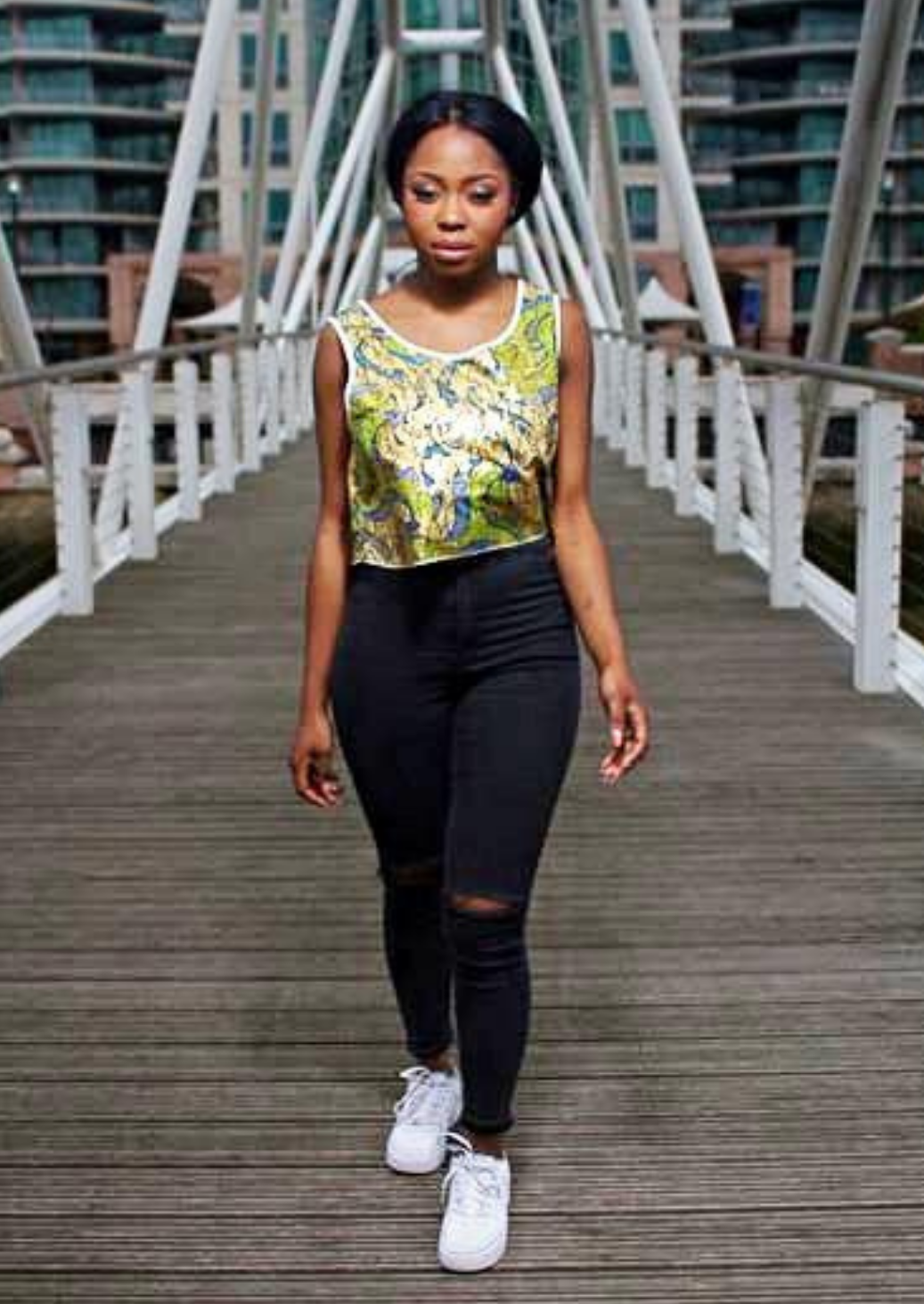 Green and Gold African Print Crop Top. Sleeveless Crop Top with Round Neck.