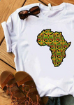White short sleeve t-shirt with kente map of Africa graphic in the centre. This women's white t-shirt is the ideal summer top.