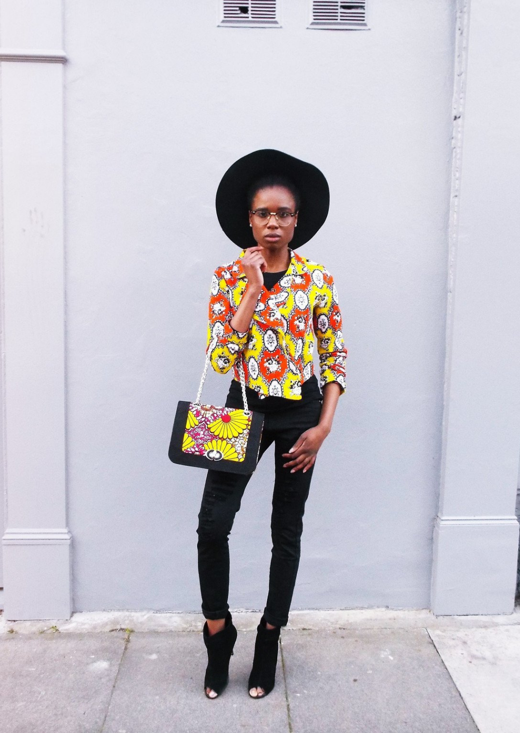 Orange and Yellow African Print Waterfall Blazer.