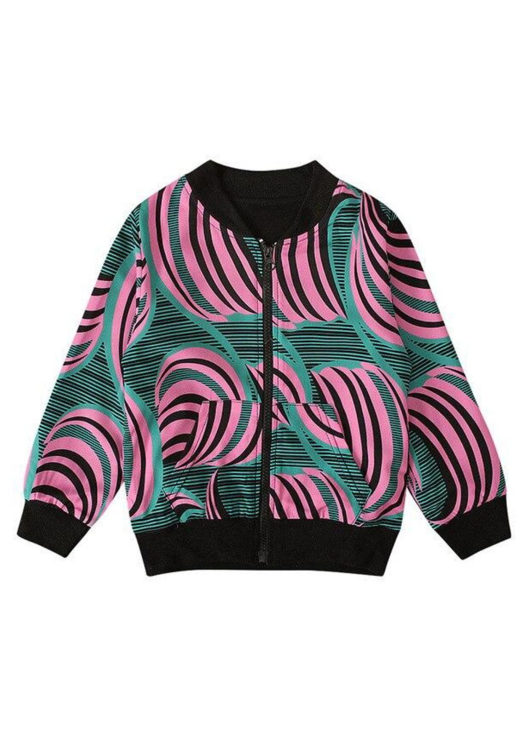 Pink and turquoise African print bomber jacket for girls.