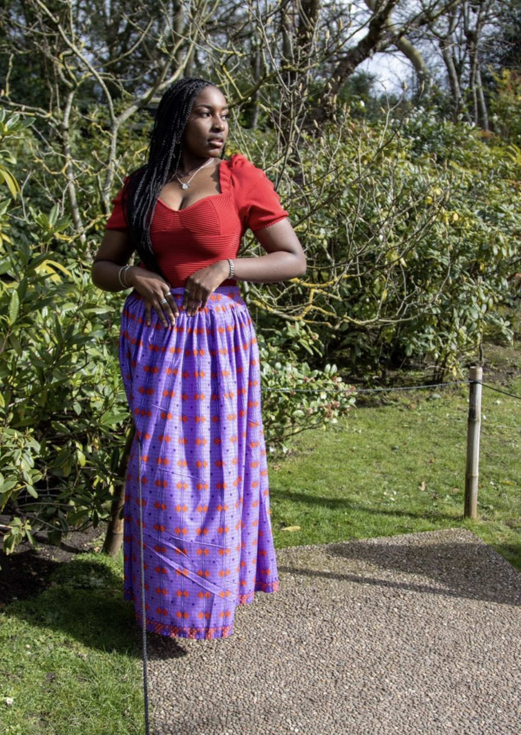 Purple African print maxi skirt.
