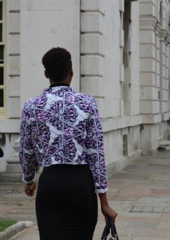 Purple and White African Print Waterfall Blazer.