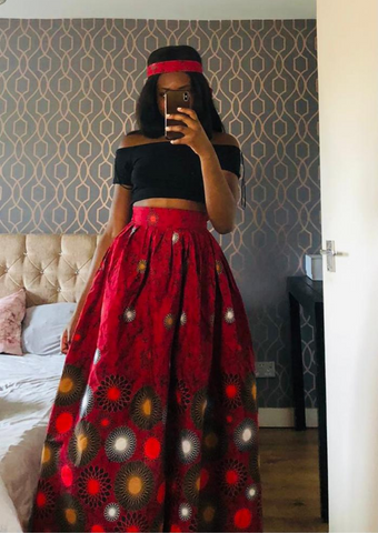 Red African print Maxi Skirt.