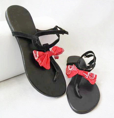 Black Sandals with Red Bow by Eldimaa Fashion - Eldimaa Fashion