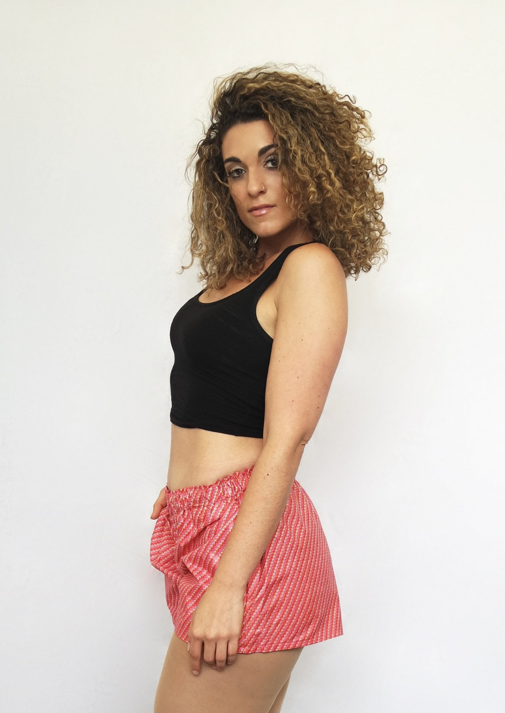 Pink African print shorts for women.