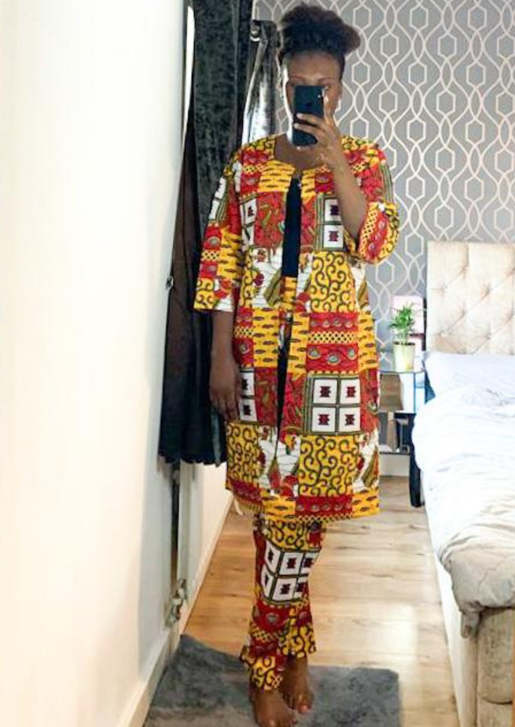 The Malika 2 Piece Ankara Trouser Pants and Jacket Set in Red