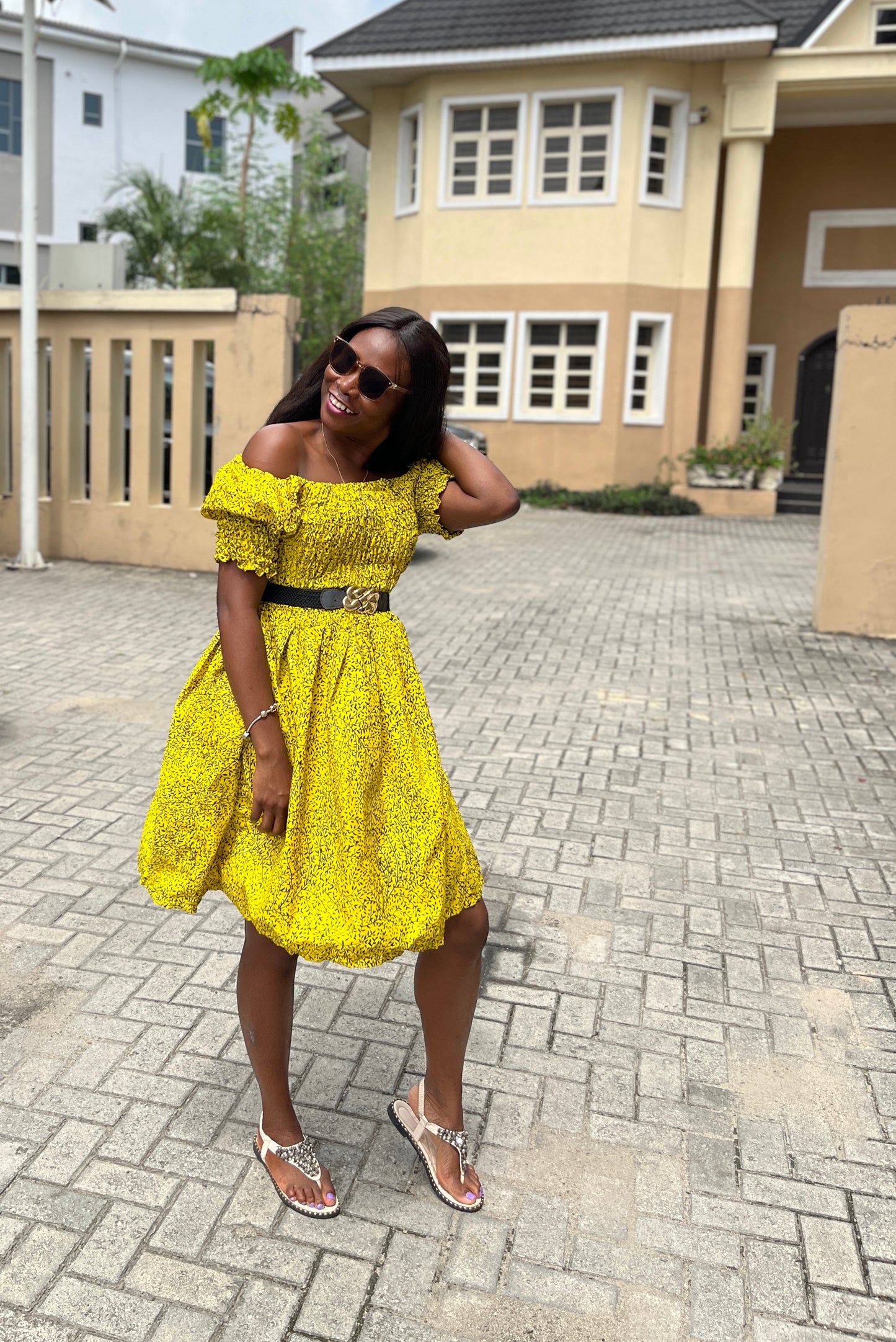 The Rika Ankara African Print Off Shoulder Bardot Dress Yellow
