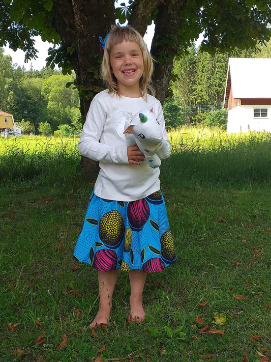 The Zola Blue Elasticated African Print Ankara Skirt and Bow Headband Set for Baby and Girls